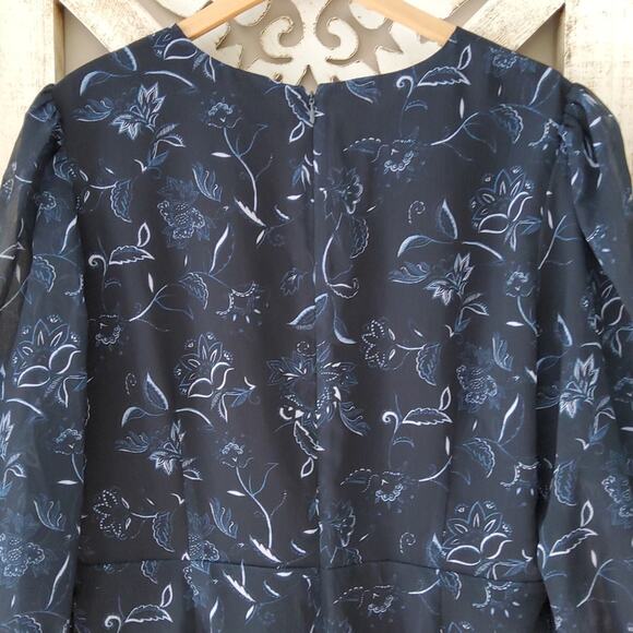 New Halogen Chiffon Faux Wrap Surplice Midi Dress in Bali Floral - Picture 10 of 11